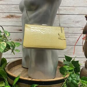Giani Bernini Leather Dress Clutch Purse Faux Crocodile Cream Yellow Nightclub